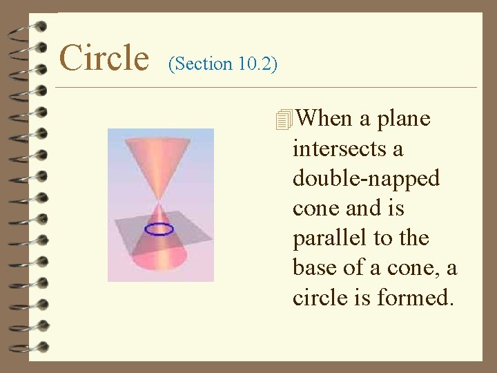 Circle (Section 10. 2) 4 When a plane intersects a double-napped cone and is