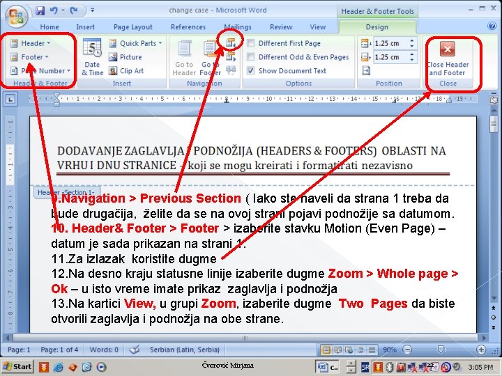 9. Navigation > Previous Section ( Iako ste naveli da strana 1 treba da