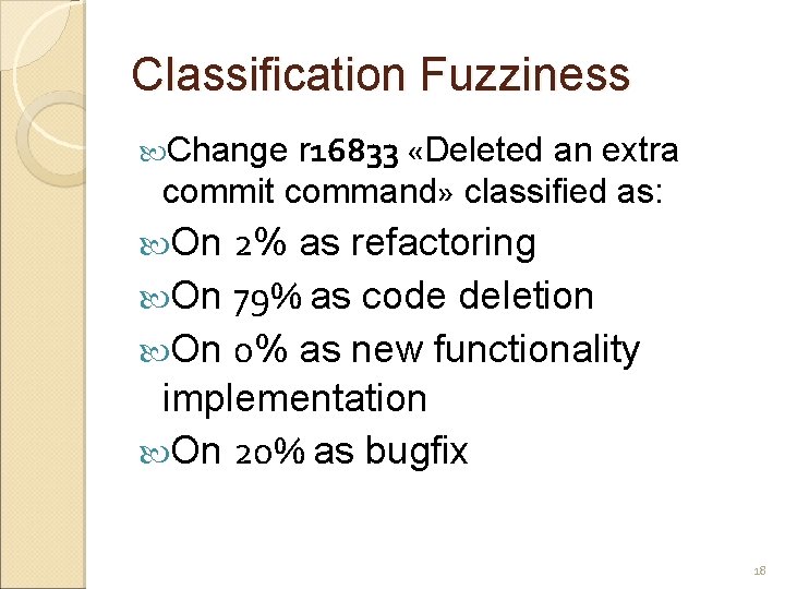 Classification Fuzziness r 16833 «Deleted an extra commit command» classified as: Change 2% as