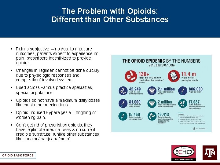 The Problem with Opioids: Different than Other Substances § Pain is subjective – no