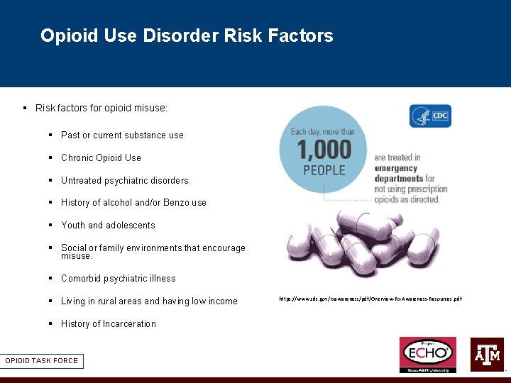 Opioid Use Disorder Risk Factors § Risk factors for opioid misuse: § Past or