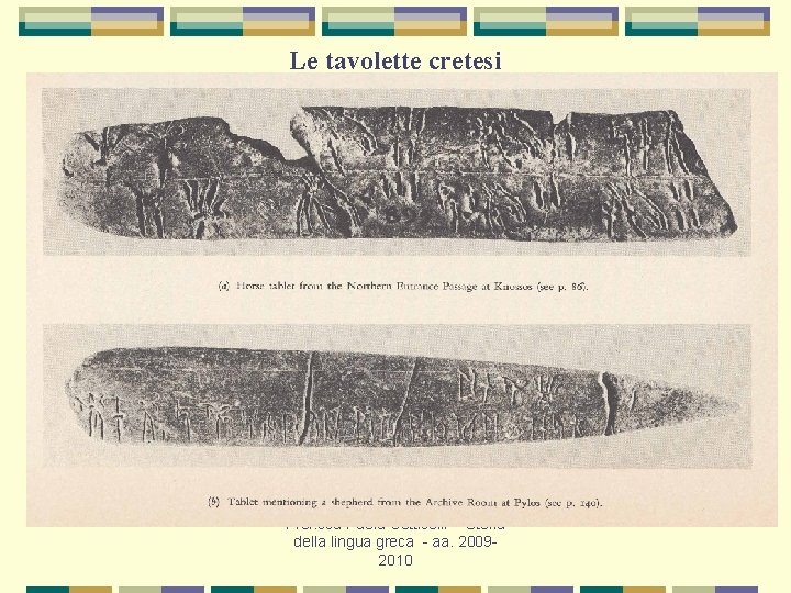 Le tavolette cretesi Prof. ssa Paola Cotticelli - Storia della lingua greca - aa.