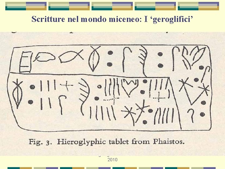Scritture nel mondo miceneo: I ‘geroglifici’ Prof. ssa Paola Cotticelli - Storia della lingua