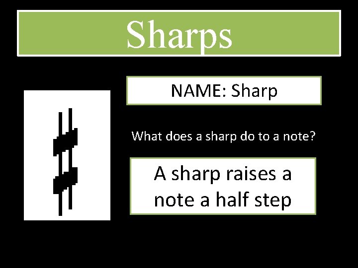 Sharps NAME: Sharp What does a sharp do to a note? A sharp raises