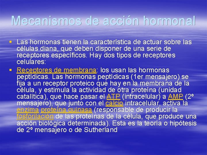 Mecanismos de acción hormonal § Las hormonas tienen la característica de actuar sobre las