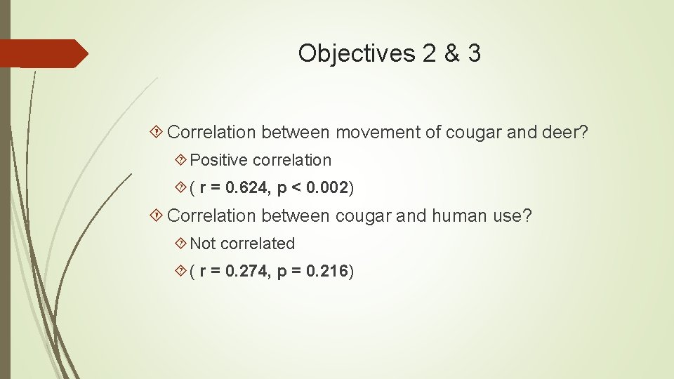 Objectives 2 & 3 Correlation between movement of cougar and deer? Positive correlation (