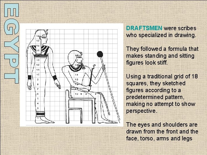 DRAFTSMEN were scribes who specialized in drawing. They followed a formula that makes standing DRAFTSMEN were scribes who specialized in drawing. They followed a formula that makes standing
