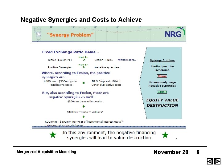 Negative Synergies and Costs to Achieve Merger and Acquisition Modelling November 20 6 