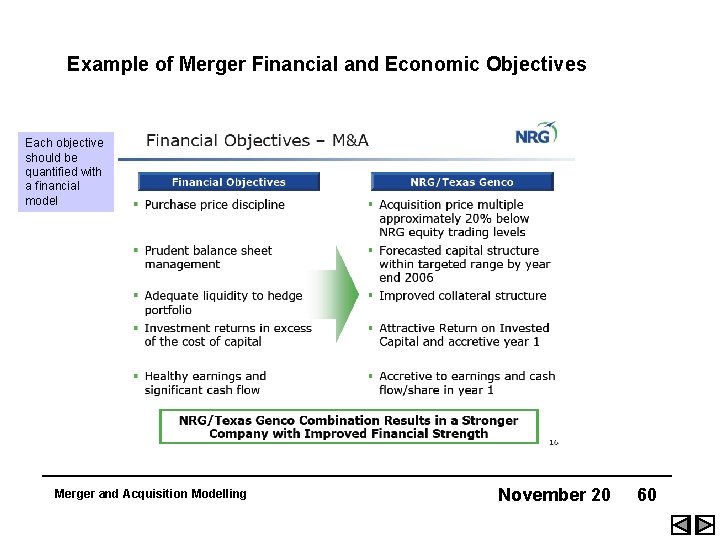 Example of Merger Financial and Economic Objectives Each objective should be quantified with a