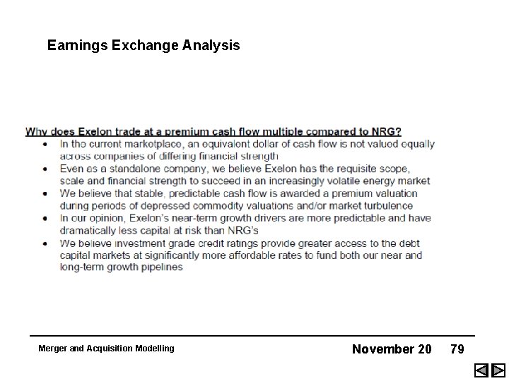 Earnings Exchange Analysis Merger and Acquisition Modelling November 20 79 