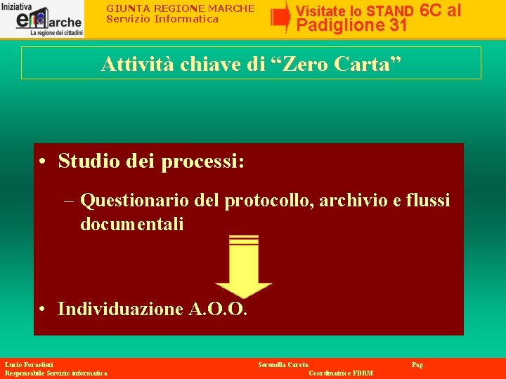 GIUNTA REGIONE MARCHE Servizio Informatica Visitate lo STAND Padiglione 31 6 C al Attività GIUNTA REGIONE MARCHE Servizio Informatica Visitate lo STAND Padiglione 31 6 C al Attività