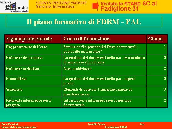 GIUNTA REGIONE MARCHE Servizio Informatica Visitate lo STAND Padiglione 31 6 C al Il GIUNTA REGIONE MARCHE Servizio Informatica Visitate lo STAND Padiglione 31 6 C al Il