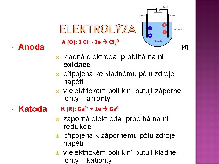  A (O): 2 Cl- - 2 e Cl 20 Anoda Katoda kladná elektroda,