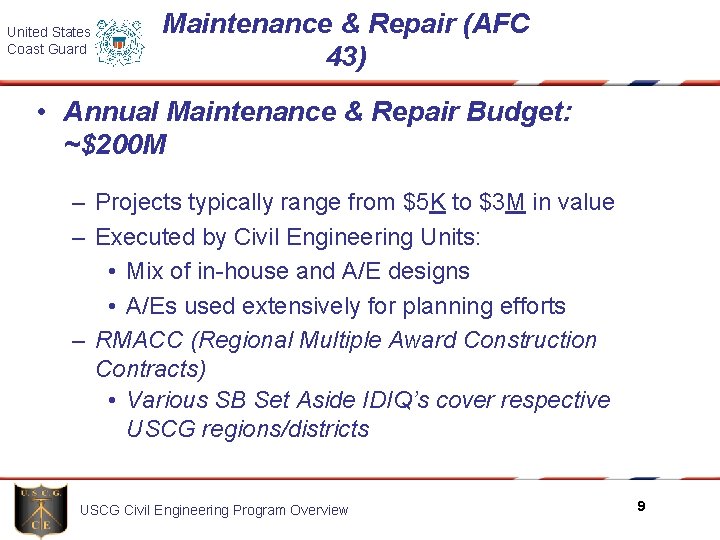 United States Coast Guard Maintenance & Repair (AFC 43) • Annual Maintenance & Repair