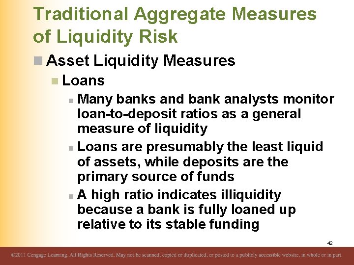 Traditional Aggregate Measures of Liquidity Risk n Asset Liquidity Measures n Loans n Many