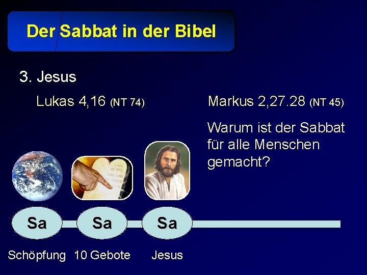 Der Sabbat in der Bibel 3. Jesus Markus 2, 27. 28 (NT 45) Lukas