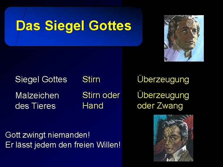 Das Siegel Gottes Stirn Überzeugung Malzeichen des Tieres Stirn oder Hand Überzeugung oder Zwang