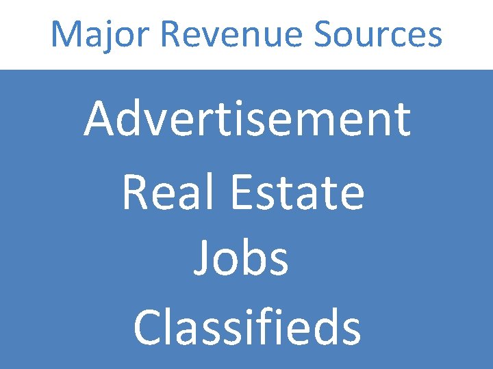Major Revenue Sources Advertisement Real Estate Jobs Classifieds 