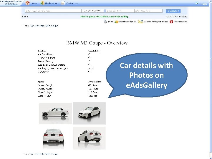 Car details with Photos on e. Ads. Gallery 