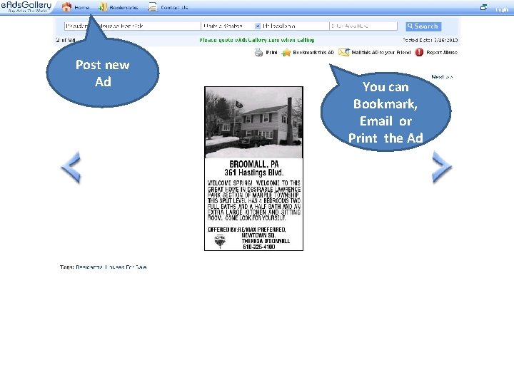 Post new Ad You can Bookmark, Email or Print the Ad 