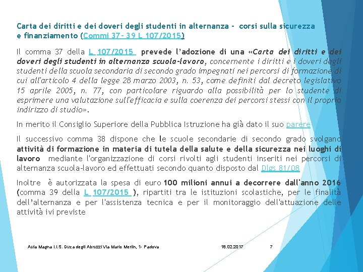 Carta dei diritti e dei doveri degli studenti in alternanza - corsi sulla sicurezza