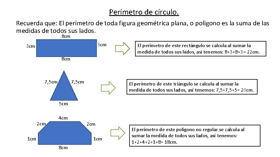 Perímetro de círculo. Recuerda que: El perímetro de toda figura geométrica plana, o polígono