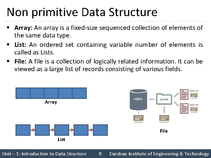 Non primitive Data Structure § Array: An array is a fixed-size sequenced collection of