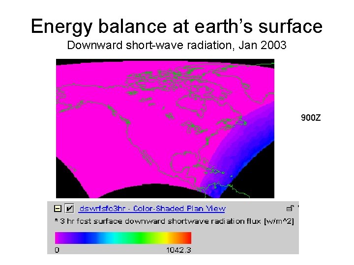 Energy balance at earth’s surface Downward short-wave radiation, Jan 2003 900 Z 