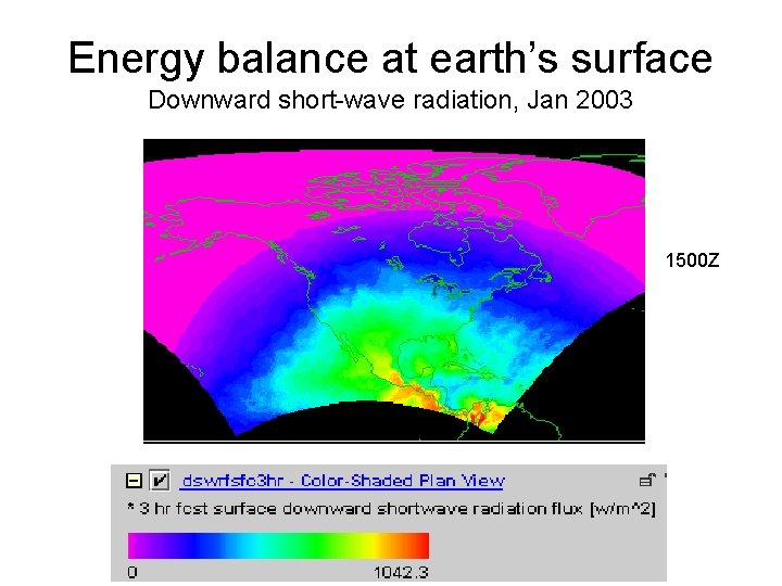 Energy balance at earth’s surface Downward short-wave radiation, Jan 2003 1500 Z 