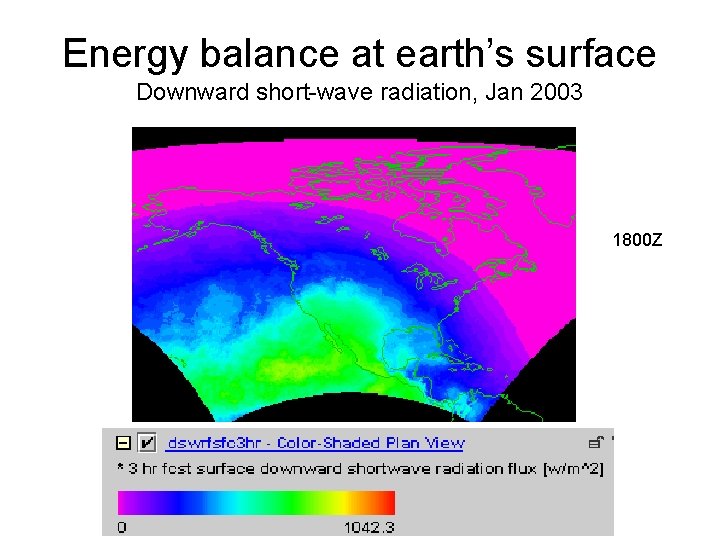 Energy balance at earth’s surface Downward short-wave radiation, Jan 2003 1800 Z 