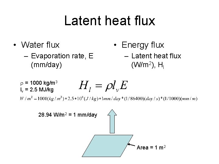 Latent heat flux • Water flux – Evaporation rate, E (mm/day) • Energy flux