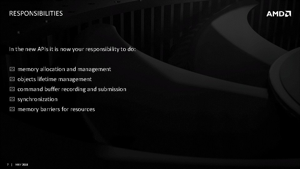 RESPONSIBILITIES In the new APIs it is now your responsibility to do: memory allocation RESPONSIBILITIES In the new APIs it is now your responsibility to do: memory allocation