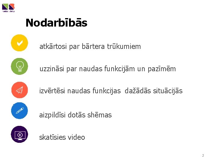 Nodarbībās a atkārtosi par bārtera trūkumiem uzzināsi par naudas funkcijām un pazīmēm izvērtēsi naudas