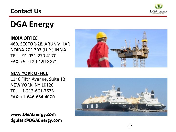 Contact Us DGA Energy INDIA OFFICE 460, SECTOR-28, ARUN VIHAR NOIDA-201 303 (U. P.
