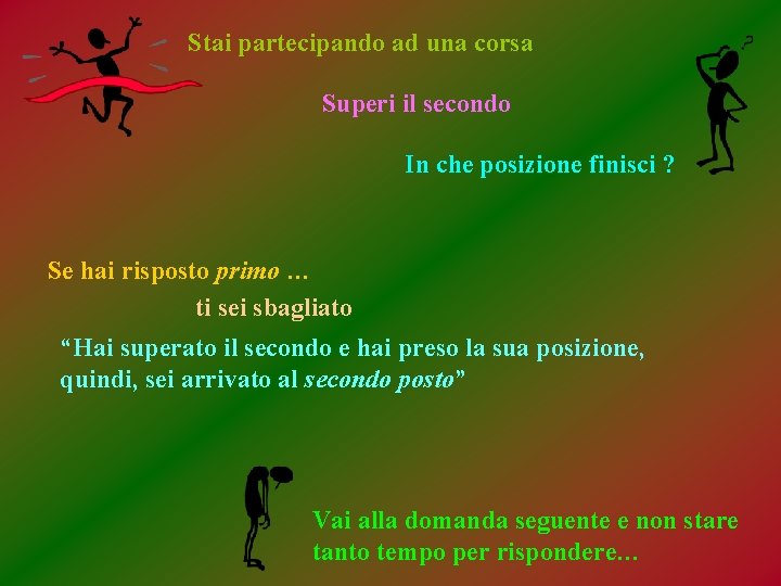 Stai partecipando ad una corsa Superi il secondo In che posizione finisci ? Se