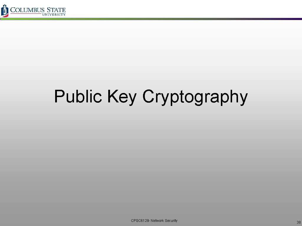 Public Key Cryptography CPSC 6128 - Network Security 38 