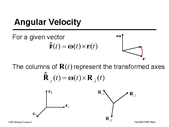Angular Velocity For a given vector The columns of CS 274 Spring 01 Lecture