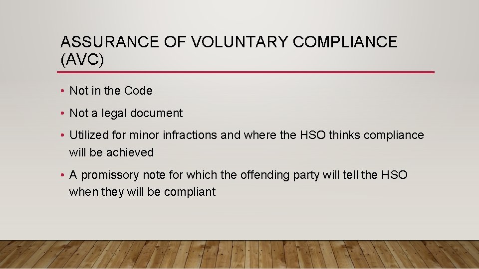 ASSURANCE OF VOLUNTARY COMPLIANCE (AVC) • Not in the Code • Not a legal ASSURANCE OF VOLUNTARY COMPLIANCE (AVC) • Not in the Code • Not a legal