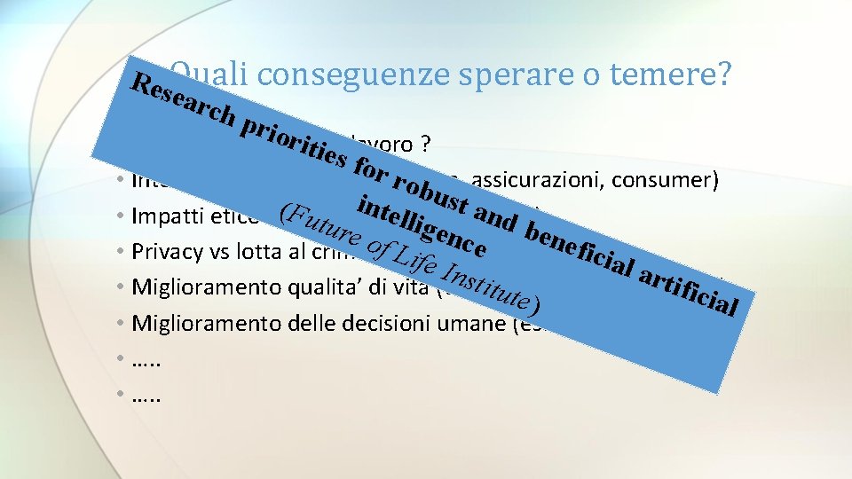 Res. Quali conseguenze sperare o temere? earc h pr iori • Perdita o aumento Res. Quali conseguenze sperare o temere? earc h pr iori • Perdita o aumento