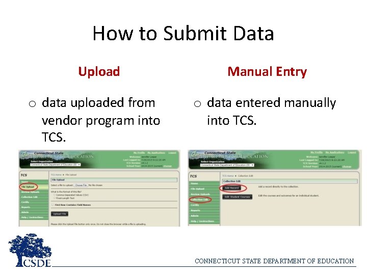 How to Submit Data Upload o data uploaded from vendor program into TCS. Manual