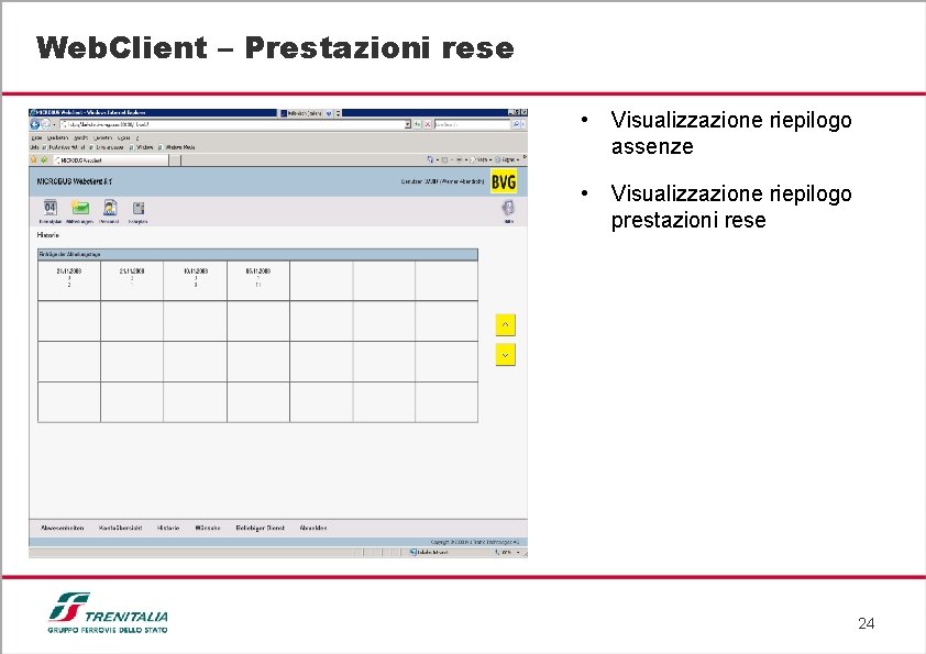 Web. Client – Prestazioni rese • Visualizzazione riepilogo assenze • Visualizzazione riepilogo prestazioni rese