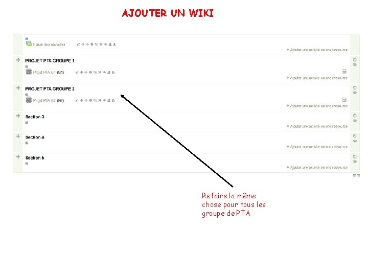 AJOUTER UN WIKI Refaire la même chose pour tous les groupe de PTA 