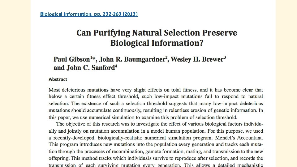 Biological Information, pp. 232 -263 (2013) 
