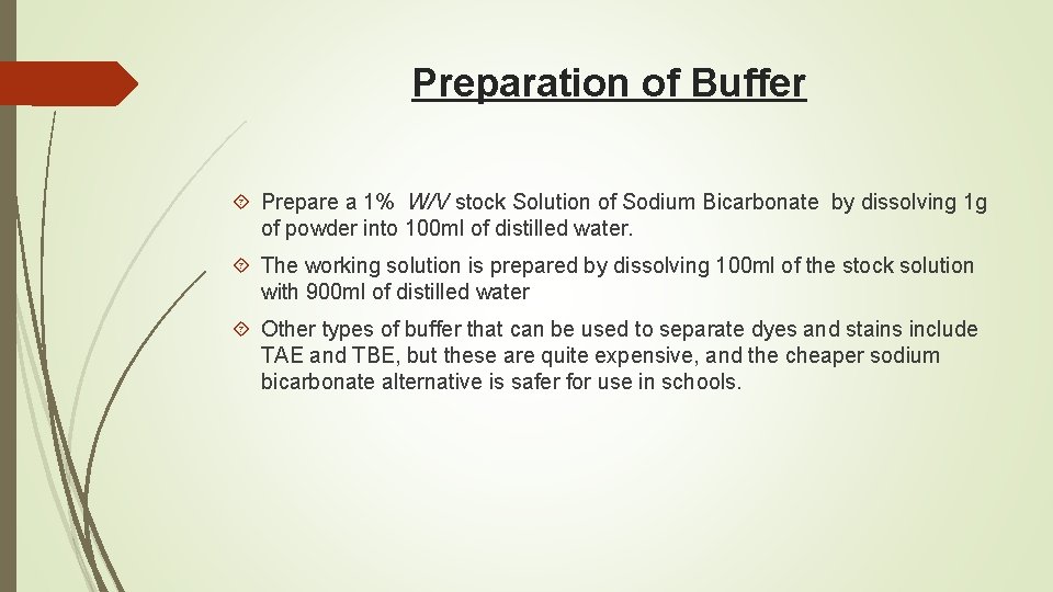 Preparation of Buffer Prepare a 1% W/V stock Solution of Sodium Bicarbonate by dissolving