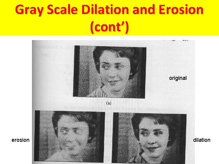 Gray Scale Dilation and Erosion (cont’) original erosion dilation 