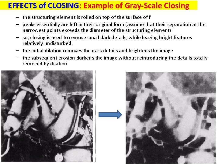 EFFECTS of CLOSING: Example of Gray-Scale Closing – the structuring element is rolled on