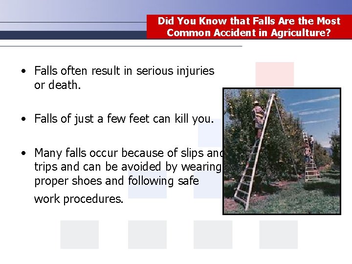 Did You Know that Falls Are the Most Common Accident in Agriculture? • Falls