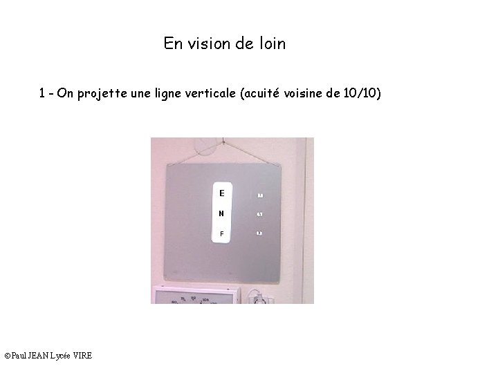 En vision de loin 1 - On projette une ligne verticale (acuité voisine de