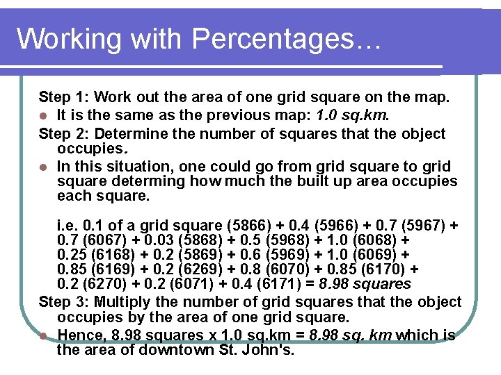 Working with Percentages… Step 1: Work out the area of one grid square on