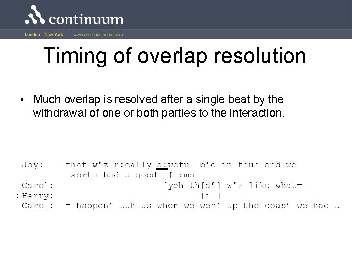 Timing of overlap resolution • Much overlap is resolved after a single beat by